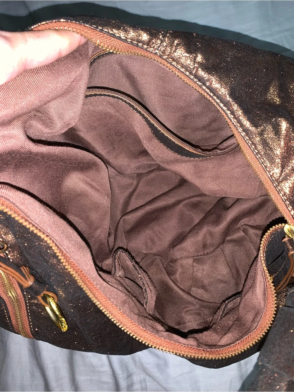 Metallic Bronze Slouchy Hobo Shoulder Bag Oversized Faux Leather